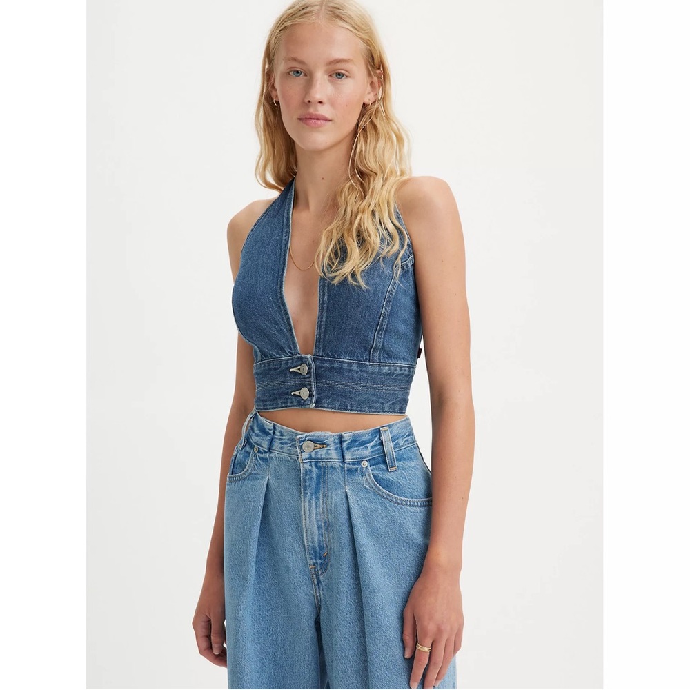 LEVI’S Daisy Denim Halter Top size large NWT